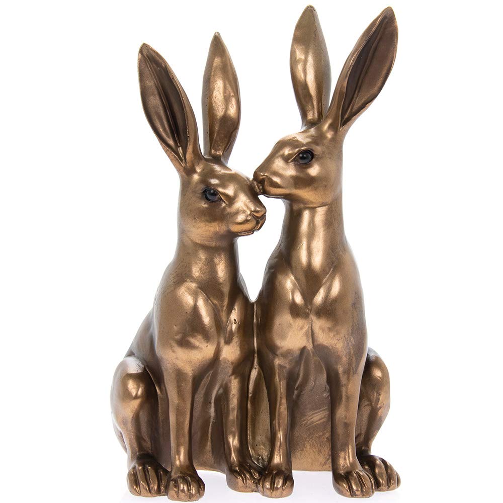 THORNE ANTIQUES AND COLLECTABLES Mr & Mrs Hare Ornament - Pair of Hares Statue in Choice of Colours (Bronze)