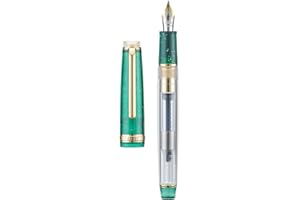 WIKULT Jinhao 82 Acrylic Fountain Pen, Iridium Extra Fine Nib with Ink Converter, Vintage Mint Green & Transparent Color Classic Design Smooth Writing Pen (Gold Trim)