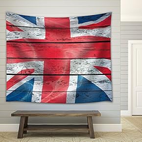 British Flag on a Wooden Background - Fabric Tapestry, Home Decor - 51x60 inches
