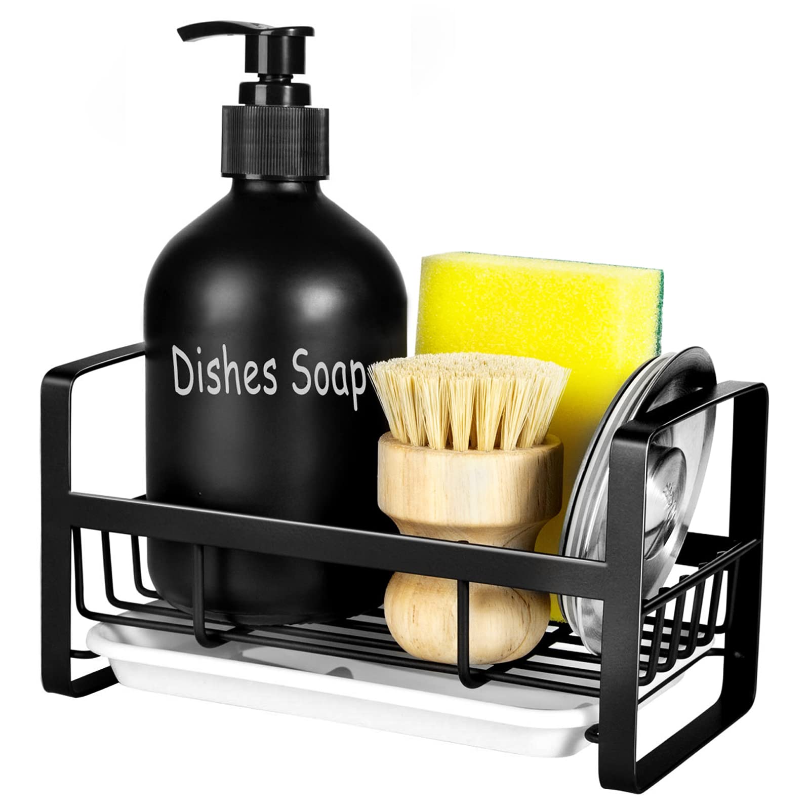 Photo 1 of TEZZ Sponge Holder for Kitchen Sink- Stainless Steel Kitchen Sink Caddy for Organizing Sponge, Brush & Soap Dish Dispenser, coutertop Organizer Rack with Adhesive or Counter top, Black