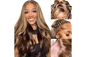 SFD Highlight Ombre Lace Front Wig Human Hair 13x4 HD Lace Honey Blonde Frontal Wigs Pre Plucked 150% Density 4/27 Colored Body Wave Lace Front Wig Human Hair Natural Hairline Piano Color 18Inch