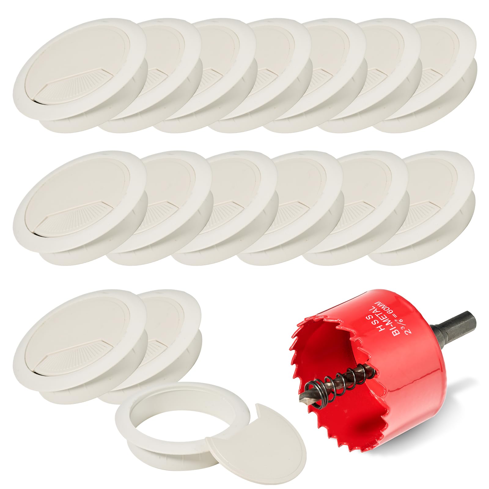 16 Pcs Desk Grommet 60mm with 60mm Hole Saw, Desk Cable Grommet, Desk Cable Hole Cover, Cable Grommet, Desk Hole Cover Office Grommets(Gray White)