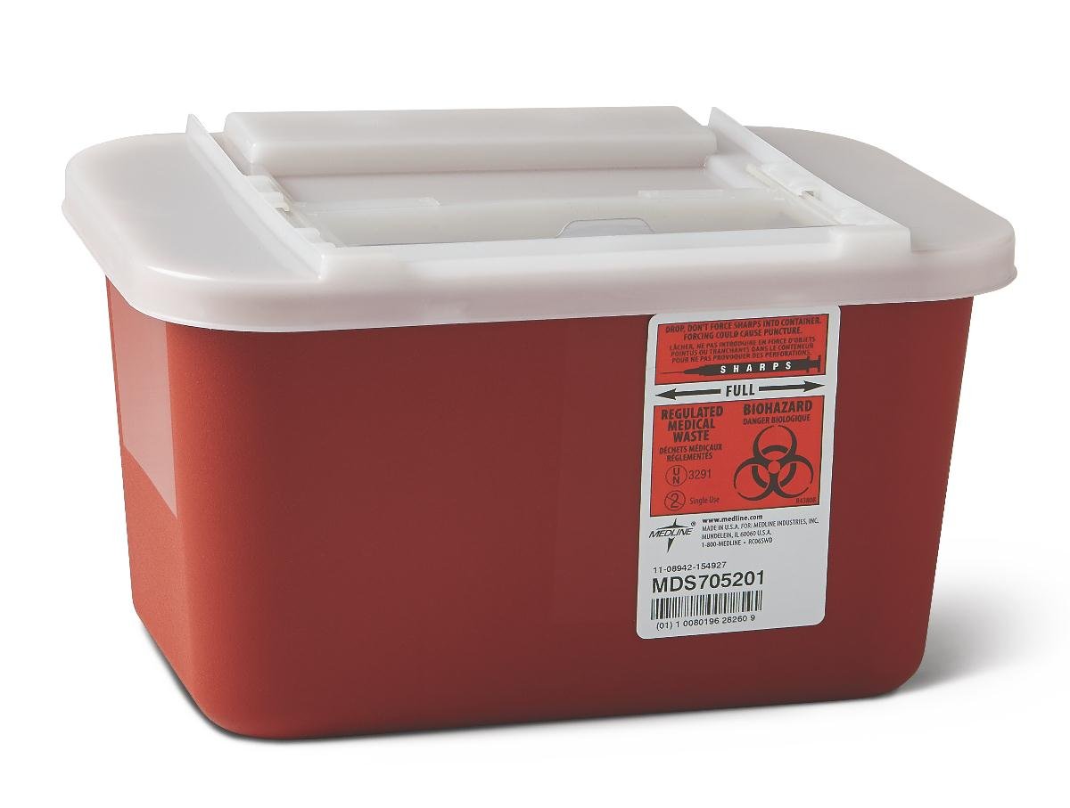 Medline MDS705201 Sharps Container, 1 gal, Sliding Lid, Red (Pack of 32): Industrial & Scientific