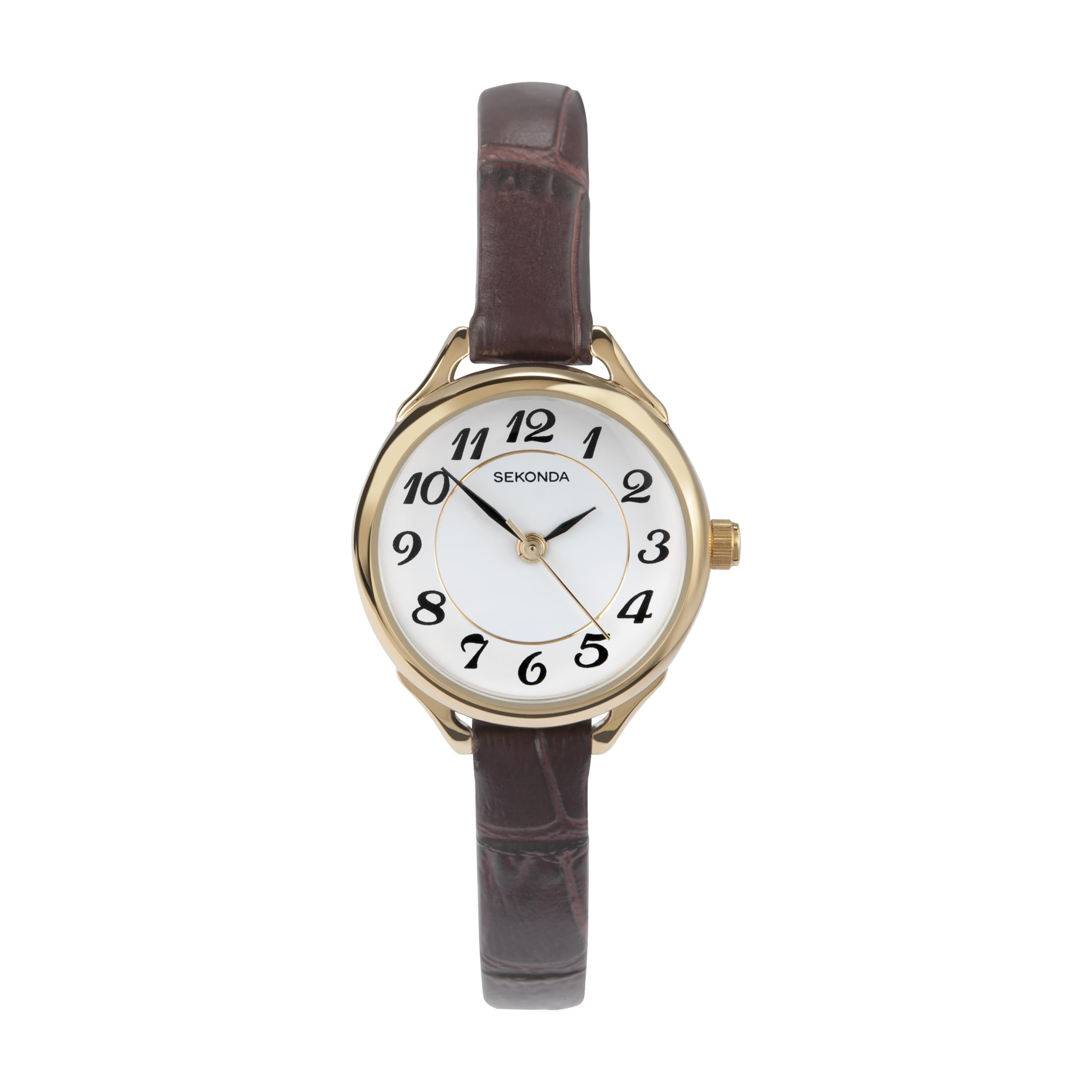 Sekonda Women's Quartz Watch with White Dial Analogue Display and Brown Leather Strap 4701.27
