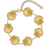 RAUCHBE Gold Heart Charms Bracelet for Women Shell Charms Link Bracelet Summer Beach Seashell Bracelet