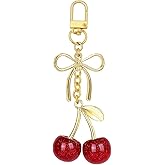 Nefokfdus Cherry Keychain Cute Bag Charm For Women Cherry Accessories Sparkling Purse Charms Leather Keyring Car Keys Gift
