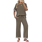 SAMPEEL 2 Piece Sets for Women Casual Summer Travel Vacation Outfits Short Sleeve Lounge Set
