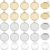 UNICRAFTALE 40Pcs 2 Colors 304 Stainless Steel Pendant Cabochon Settings Plain Edge Bezel Cups 16mm Tray Flat Round Pendant Making Kit with 40Pcs Transparent Glass Cabochons for Jewelry Making