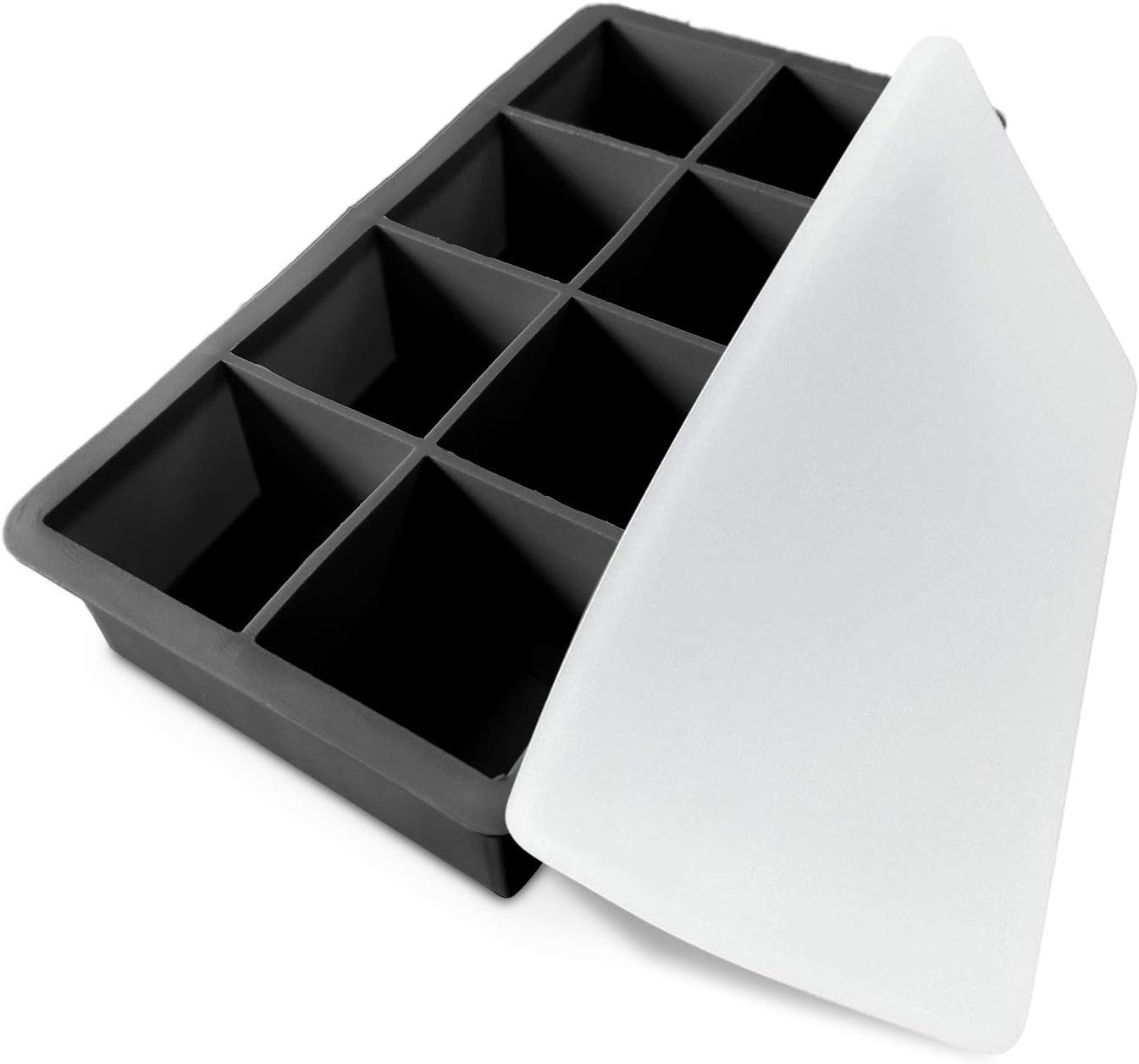 Silicone Ice Cube Trays, Large Ice Cube Molds 8 Cavity Ice Molds for Whiskey, Beverage, Cocktails, Keep Drinks Chilled (Black)