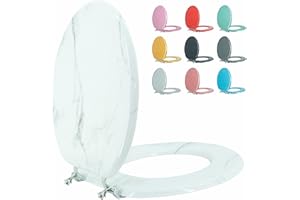 BLOFDE Round Toilet Seat Wood Toilet Seat Prevent Shifting with Zinc Alloy Hinges American Standard Size Toilet Seat Easy to Install also Easy to Clean(Round,Marble)