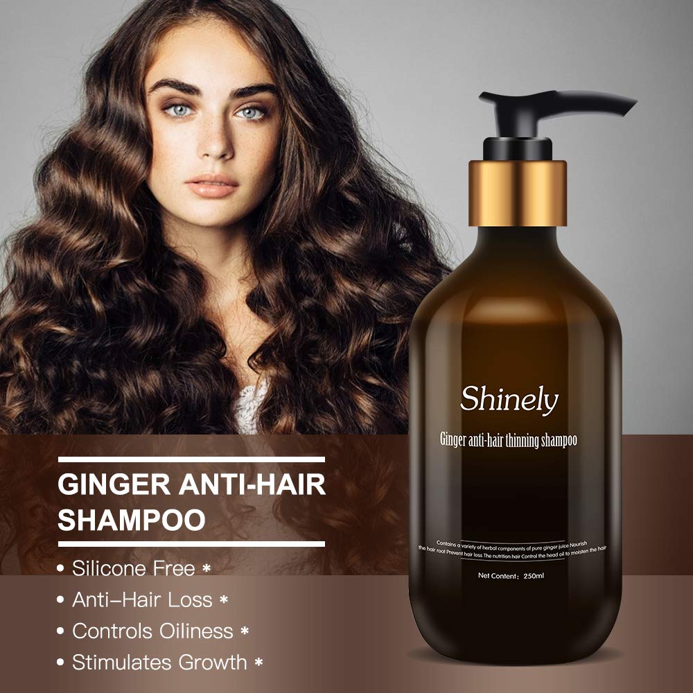Shinely Hair Growth Shampoo - With Ginger Oil /Herbal Ingredients for Hair Loss and Thinning Hair - Fights Hair Loss, Promotes Hair Growth - No Sulfates - All Hair Types, Men & Women (8.5 Fl Oz/250mL): Beauty