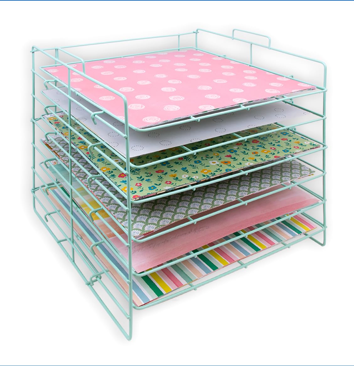 Craftelier - Metal Organizer Tray of 6 Shelves for Paper | Ideal for Organizing Scrapbooking and Crafts Materials | Turquoise - Size Approx. 35.7 x 33.2 x 33.2 cm