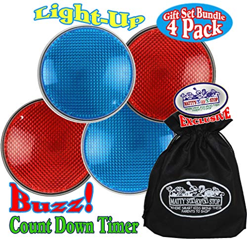 Matty's Toy Stop Lights & Sounds Electronic 3 Mode Red & Blue Game Answer Buzzer and Count Down Timer Gift Set Bundle with Bonus Storage Bag (Perfect for Games, Classrooms, etc.) - 4 Pack
