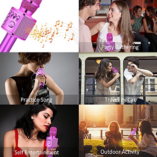 BONAOK Wireless Bluetooth Karaoke Microphone,Valentine's Day Gift 3-in-1 Portable Hand Speaker for iPhone/Android/iPad/Sony,PC and All Smartphone(Purple)