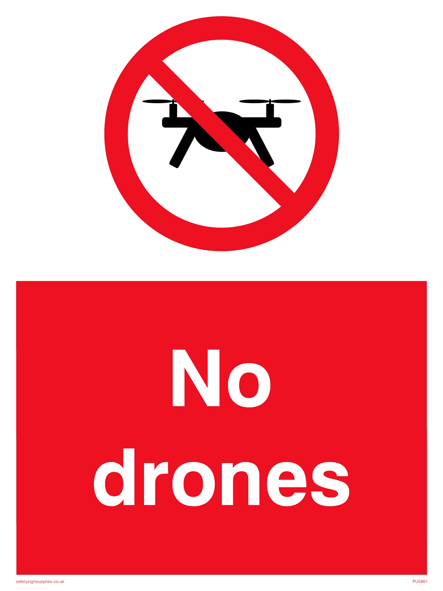 Pack of five - No drones with drone prohibition symbol Sign - 150x200mm - A5P