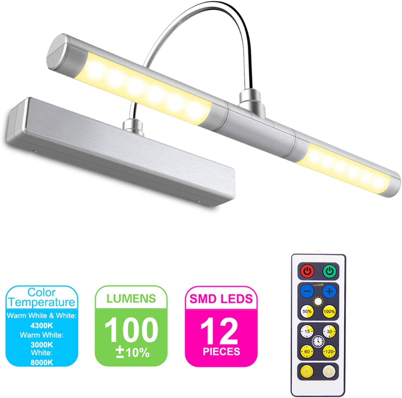 HONWELL Wireless Battery Operated LED Picture Light with Remote, 13