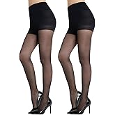 MANZI Control Top Pantyhose for Women 2 Pairs 20D Sheer Soft High Waist Tights Tummy Control Support Stockings