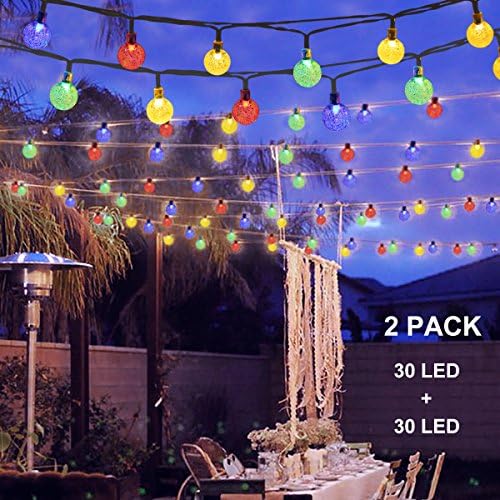 Binval Solar Christmas String Lights for Outdoor Patio Lawn Landscape Garden Home Wedding Holiday decorations[19.7feet - 6m - 30LED-Multicolor 2-pack]