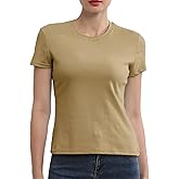 Cotton Short Sleeve T Shirts for Women Slim Fitted Basic Tees Cropped Tshirts Casual Plain Tight Petite Summer Tops