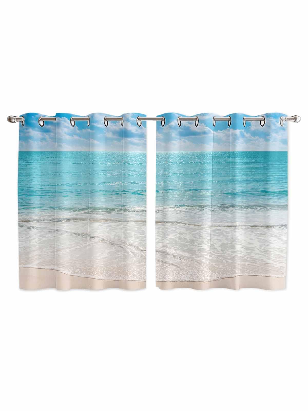 T&H XHome Tropical Curtains, Exotic Beach with Vivid Sky Ocean Island Scenery Window Curtain, 2 Panel Curtains for Sliding Glass Door Bedroom Living Room, 104" W by 52" L