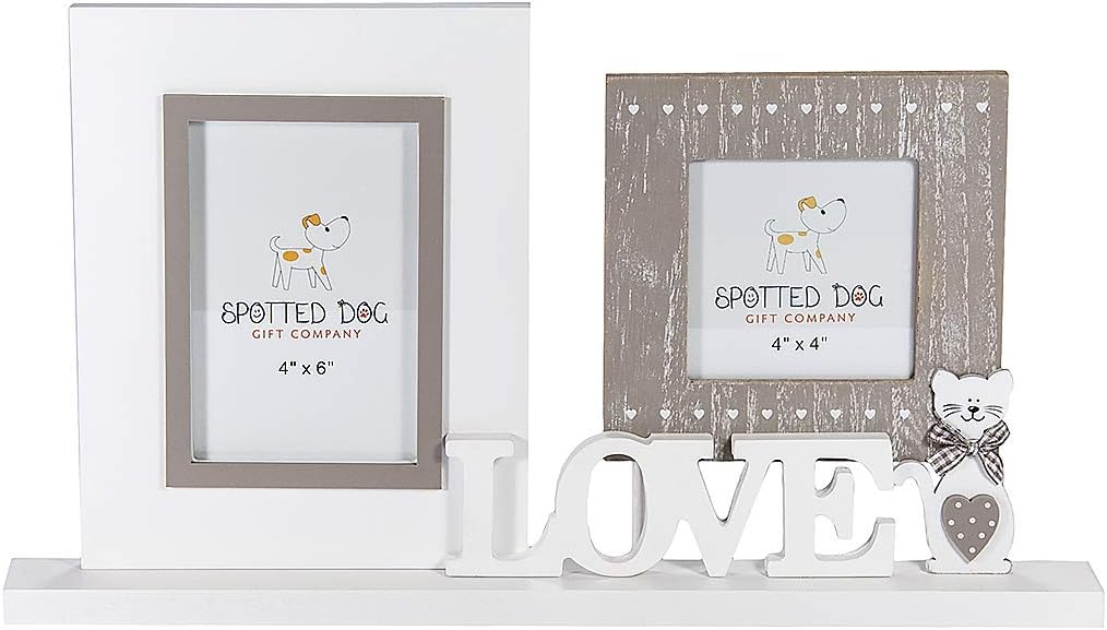 Cornice Tripla Per Foto Con Motivo Cane - Grigia E Bianca, Legno, 58 Cm - Foto 2