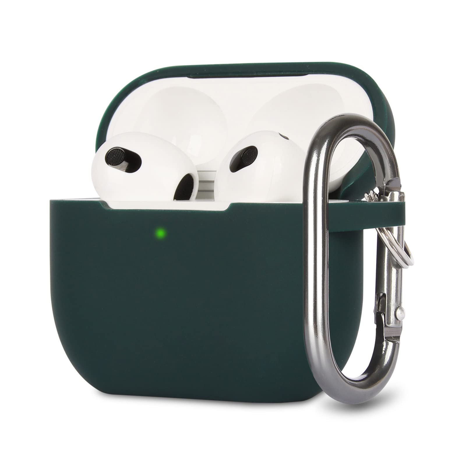 KOKOKA Case Cover Compatible with Airpods 3, Soft Silicone Skin Case Cover Shock-Absorbing Protective Case for Airpods 3rd Generation with Carabiner, Front LED Visible, Dark Green