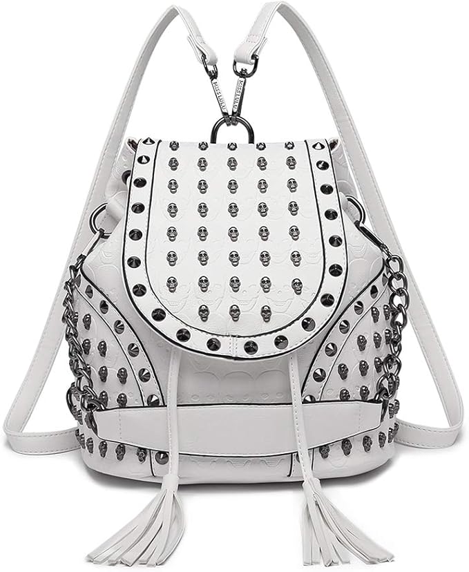 Miss Lulu Mujer Bolso Mochila Calavera en Cuero de Imitación blanco