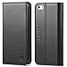 SHIELDON Leather Case for iPhone 5S / iPhone 5, 100% Genuine Natural Leather Wallet Case, Flip Book Style Protective Cover, with Stand Function, Cards Slots, Magnetic Closure (Solid Black)