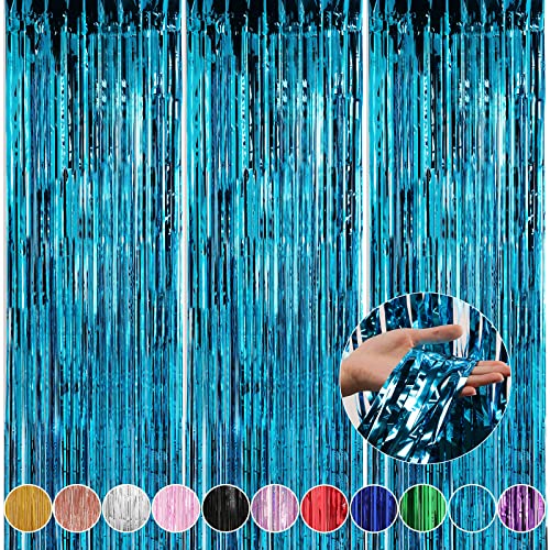 Crosize Blue Foil Fringe Backdrop Curtain