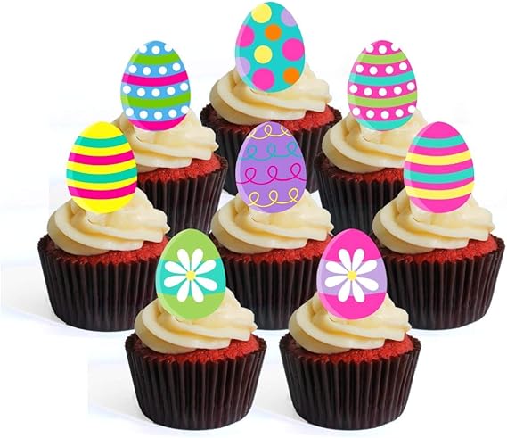 Easter Eggs Edible Cupcake Toppers Stand Up
