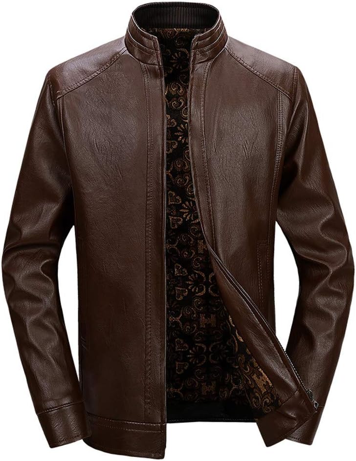 Doingshop Fashion Men's Stand Collar Business PU Leather Coat Zip Motorcycle Car Jacket