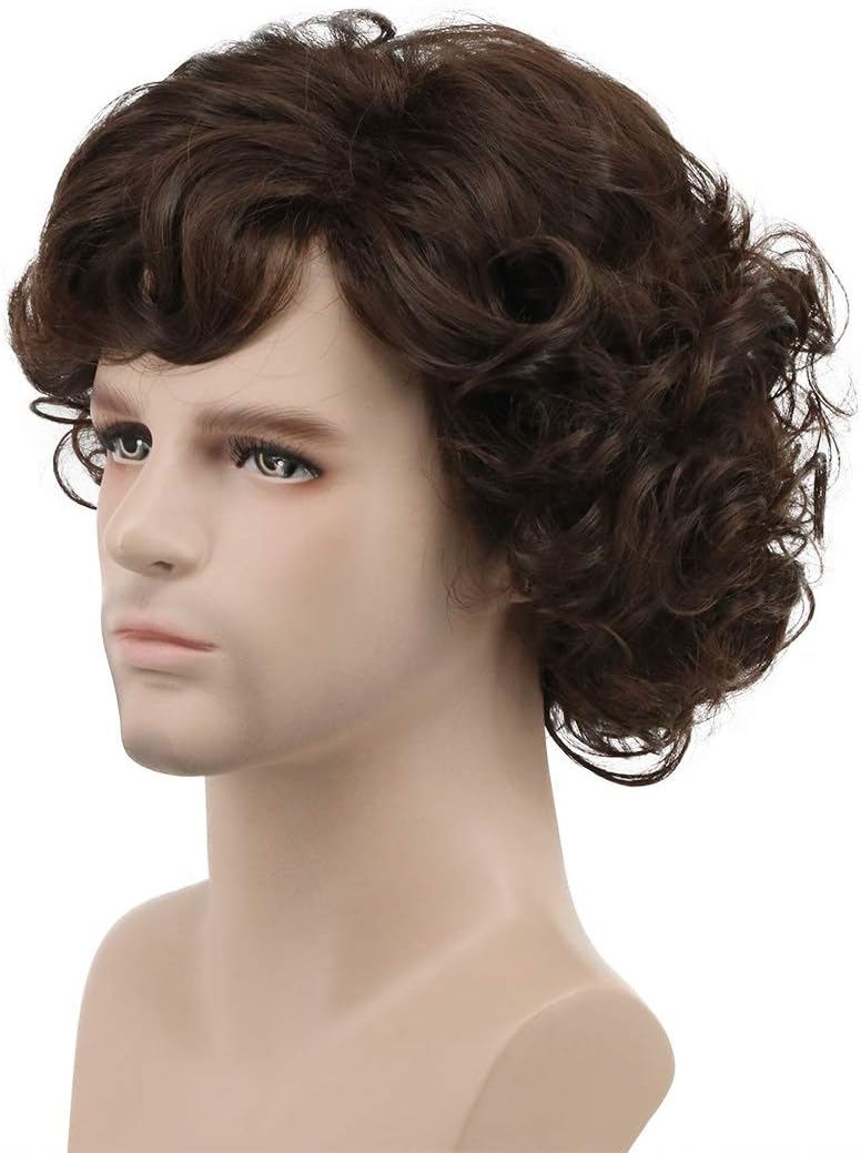 Karlery Adult Men Brown Short Fluffy Curly Wig Halloween Cosplay Anime Costume Party Wig - Image 3