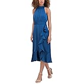 Kensie Women's Sleeveless Halter Matte Satin Midi Dress, Teal