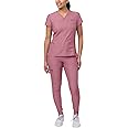 Adar Pro Movement Booster Scrub Set for Women - Sweetheart V-Neck Scrub Top & Yoga Jogger Scrub Pants