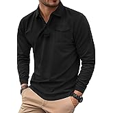 Herberton Mens Polo Shirt Cotton Collared Long Sleeve with Pocket Classic Solid Color Button Shirts (S-XXL)