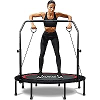 RAVS Mini Trampoline for Kids Adults 40"/48" Foldable Fitness Rebounder Kids Trampoline with 5 Levels Height Adjustable Handl