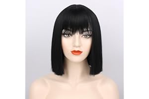 Tereshar Black Bob Wig with Bangs, Short Straight Black Wigs for Women Heat Resistant Synthetic Cleopatra Wig Mia Wallace Cleopatra Costume Cosplay Halloween Party Daily Use (12 Inch)
