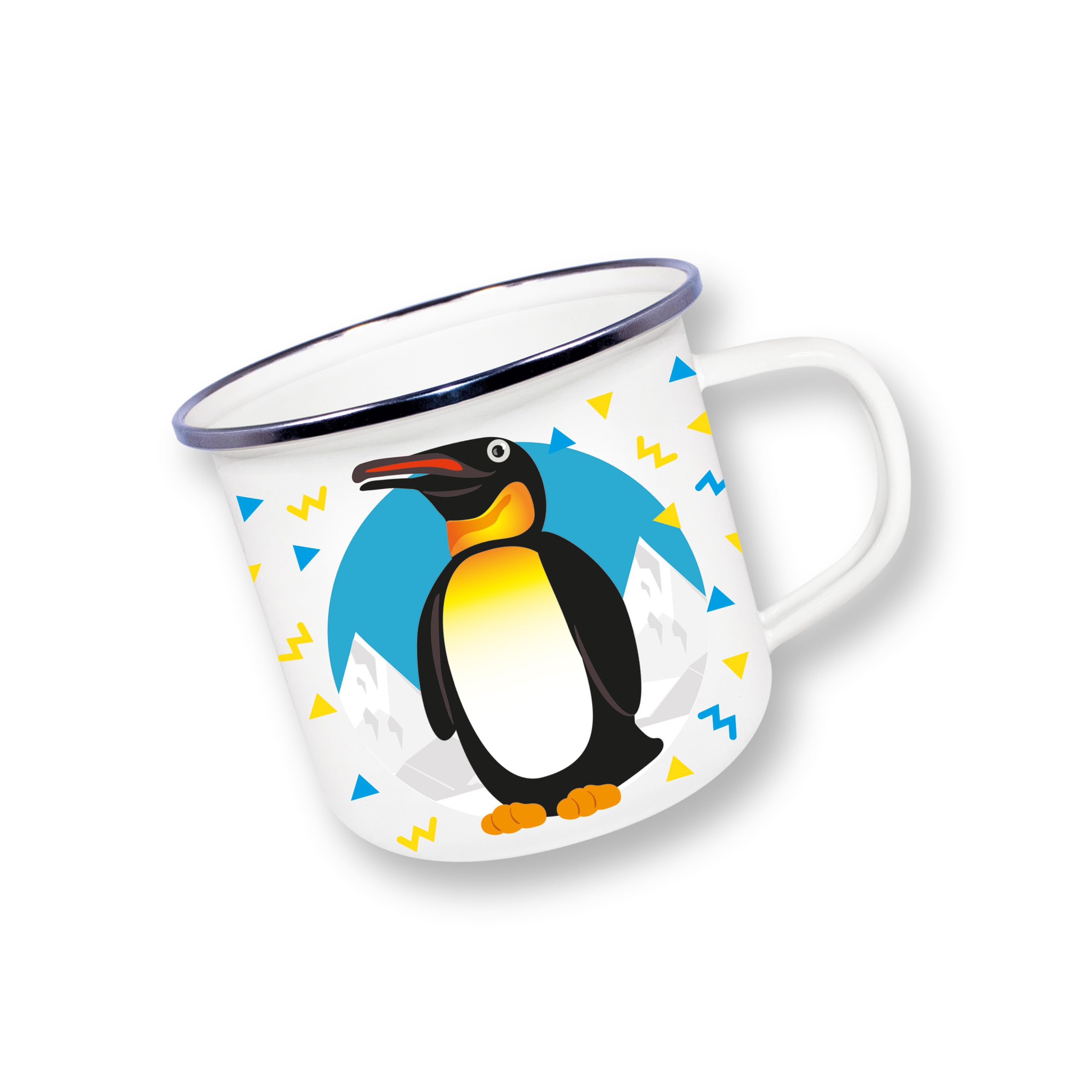 Deluxebase Anamelware Penguin 375ml Enamel Mug with Novelty Penguin Design, Animal Themed Reusable Camping Mugs and Travel Coffee Cups for Hot and Cold Drinks for Hikers and Campers.