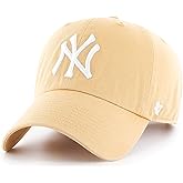 '47 New York Yankees Light Tan Logo Primary Logo Clean Up Adjustable Strap Hat Cap, Adult One Size Fits All, Biege