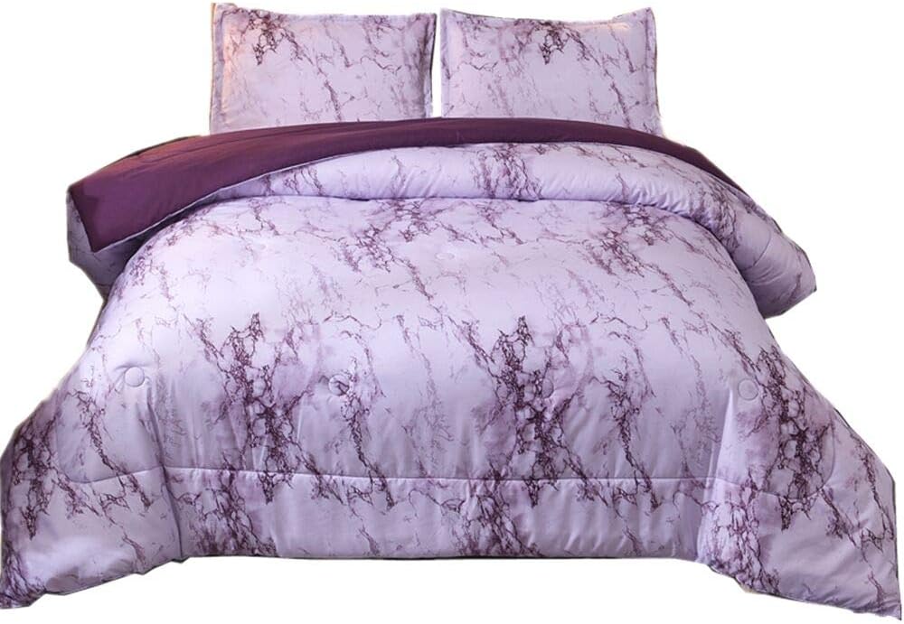NTBED Marble Comforter Sets Queen Purple Printed 3pcs Bed Set Lightweight Microfiber Bedding Quilt for Adults