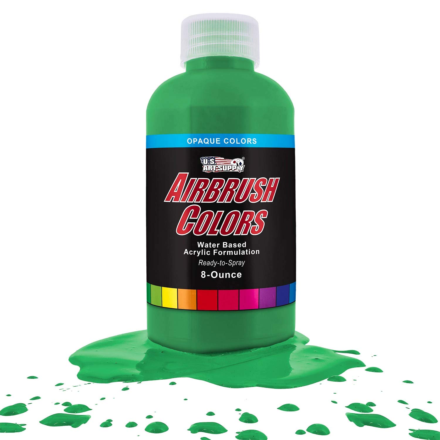 U.S. Art Supply Ready to Spray Grass Green Opaque Airbrush Paint - 8oz Bottle, Professional Grade Non-Toxic Water-Based Colors for Vibrant & Permanent Results