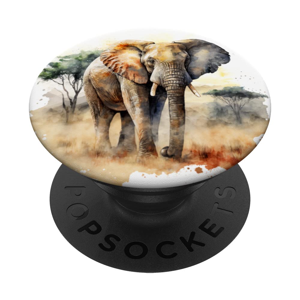 Elephant in A Watercolor Art Design, Elephant PopSockets Swappable PopGrip