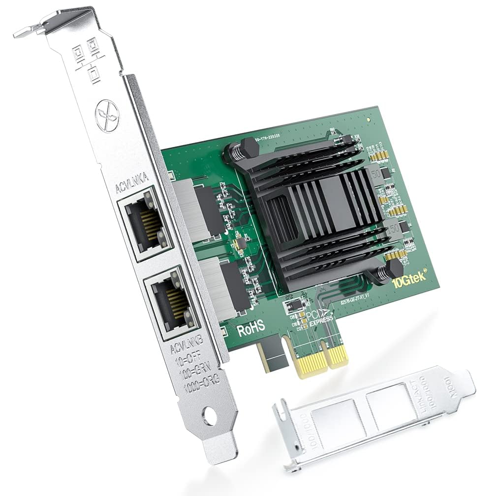 ipolex 1.25G Ethernet Network Card, 2x RJ45+ Port, 10GbE NIC Compare to Intel E1G42ET, Support Windows Server/Windows/Linux/VMware (Not Support VMware ESXi 7.0 or above, Mac OS)