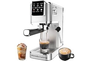 URintells Cuising Espresso Machine 20 Bar,Touch Screen Espresso Maker with Steam Milk Frother,Stainless Steel Coffee Machine for Cappuccino Latte Americano Cold Brew,1350W Fast Heat Up System,Silver