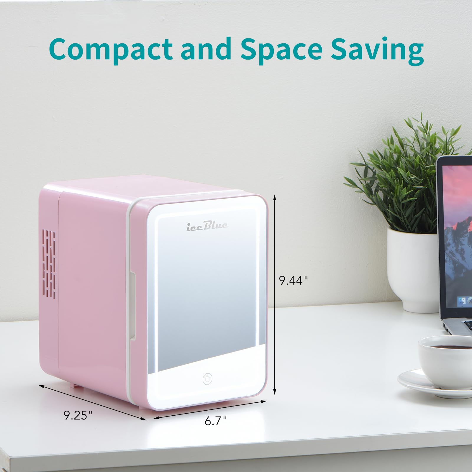 Iceblue Skincare Fridge with Dimmable LED Light Mirror, 4L Compact Makeup Refrigerator for Bedroom, Car, Office & Dorm, Pink Mini Fridge for Beauty Essentials & Beverages(Pink)