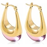 Wovanoo Gold Hoop Dangle Earrings 18K Gold Plated Amber Resin Earrings Irregular Chunky Earring for Women