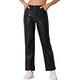 Allegra K Faux Leather Pants for Women's High Waist Straight Leg Punk PU Trousers