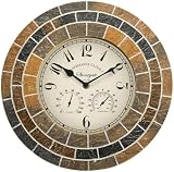 Garden Mile 34cm Stone Slate Outdoor Clock & Thermometer Waterproof view 3