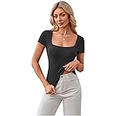 SOLY HUX Women's Scoop Neck Short Sleeve Fitted T Shirts Summer Dressy Casual Tops