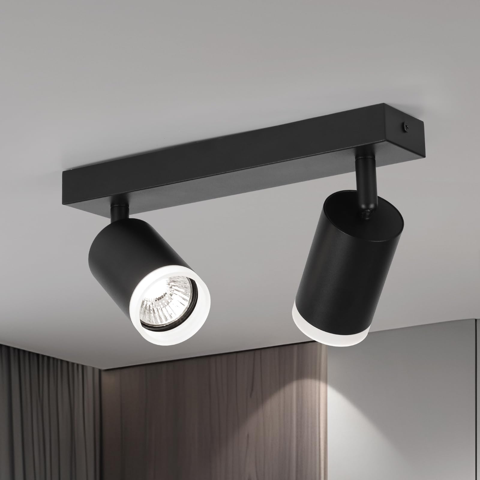 FORCOSO Ceiling Lights Spotlight - 2 Way Spot Lights 350°Adjustable, GU10 Black Light Shade Metal Light Fittings Anti-Glare, Industrial Wall Ceiling Lamp for Kitchen Living Room Hallway Bedroom